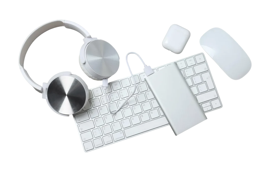 power bank with gadgets light background