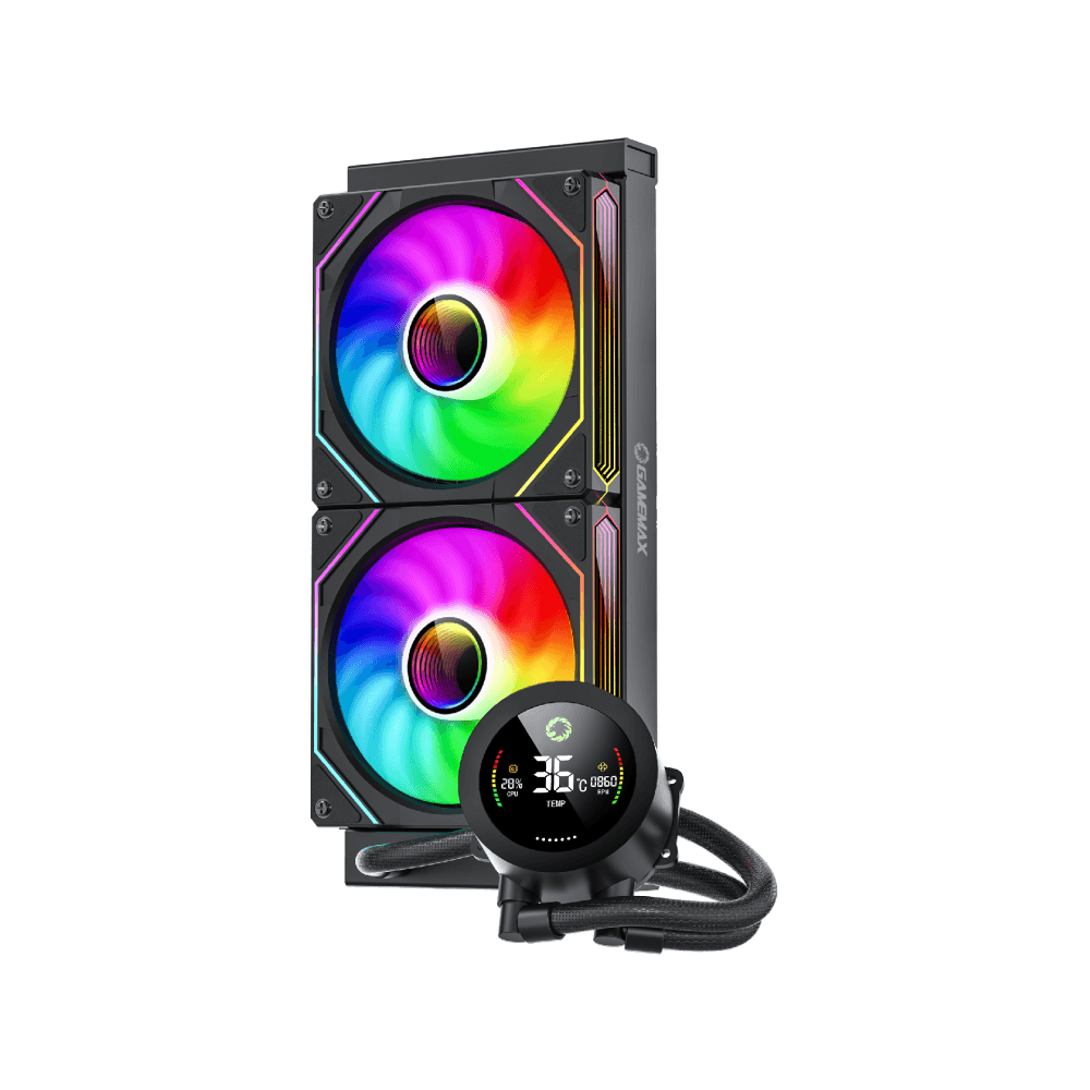 1715742736 Cooler Gamemax ICEBURG 240 DIGITAL BK disipador de cobre con canales - Imagen 1